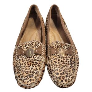 Ralph Lauren Leopard Print Driving Loafers Flats Calf Hair Sz 8B Grandmacore